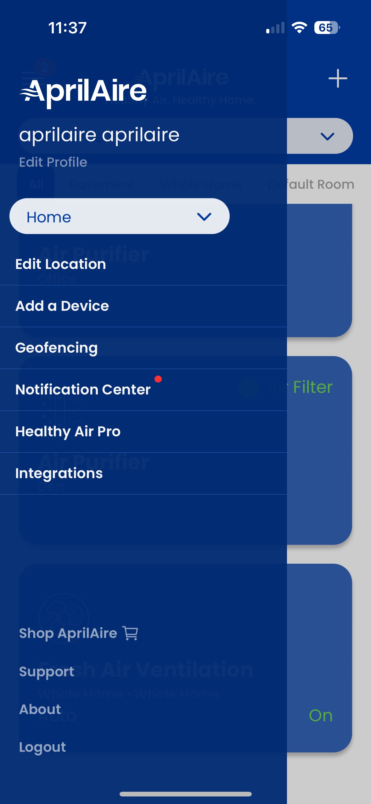 aprilaire wi fi thermostat app side menu screen user guide photo